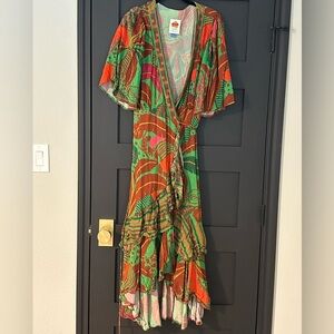 Anthropologie Flutter Sleeve Wrap Maxi Dress, size M